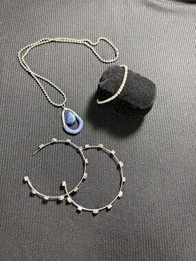 Women's Blue Teardrop Pendant Necklace - Silver-Tone Chain